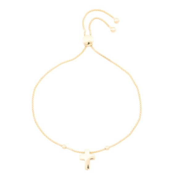 GOLDEN CLEF Gold Made In Italy 14kt Gold Cross Charm Slider Bracelet - Picture 1 of 2